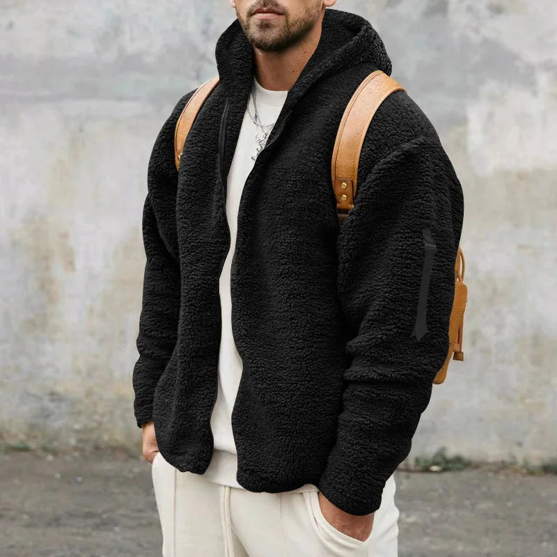 Men's Hooded Jacket with Front Zipper and Long Sleeves 4