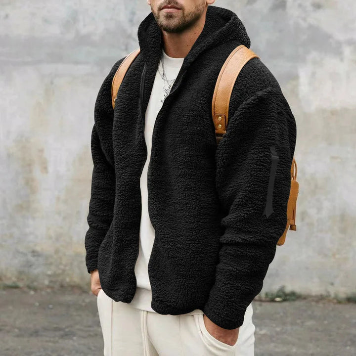 Men's Hooded Jacket with Front Zipper and Long Sleeves 4