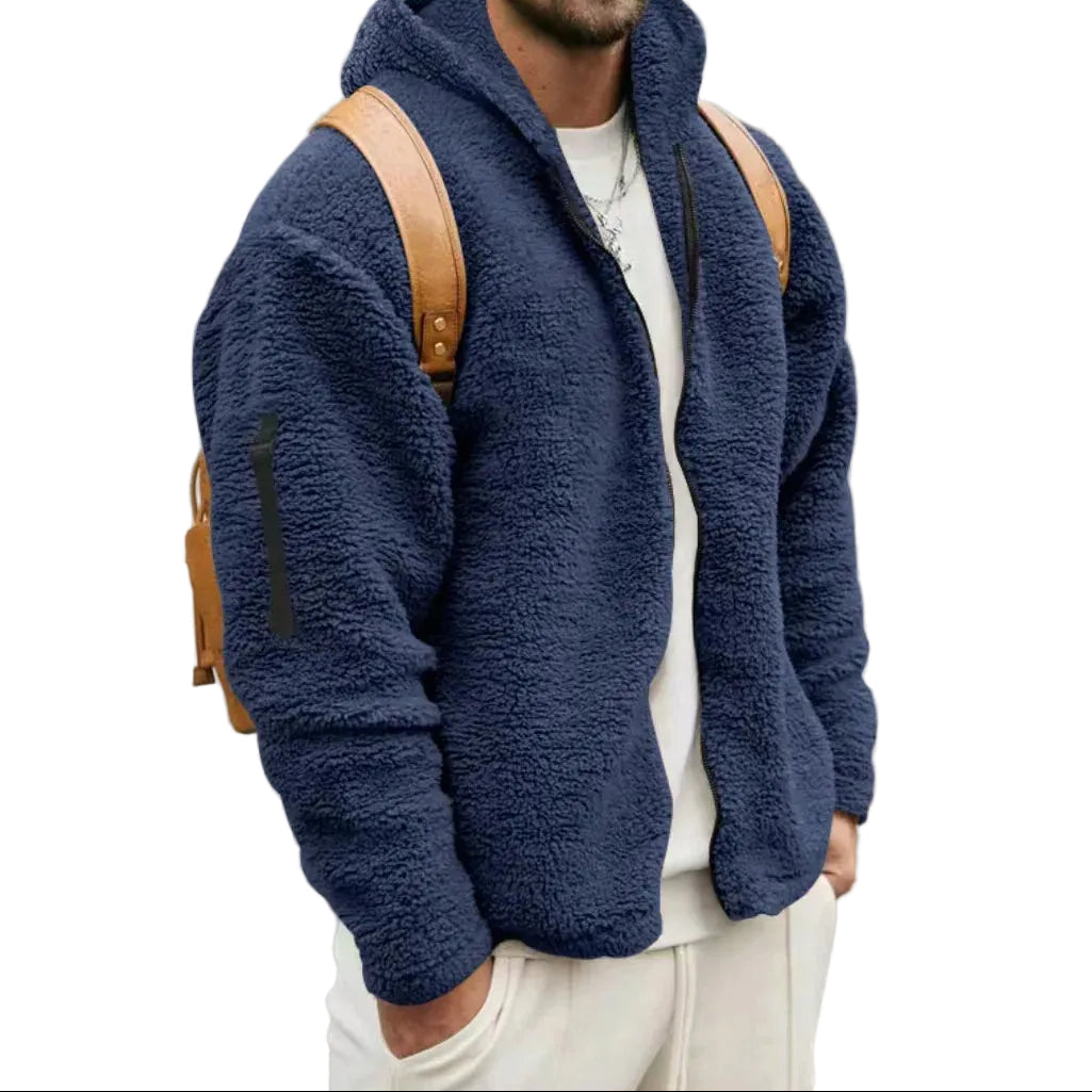 Men's Hooded Jacket with Front Zipper and Long Sleeves 1