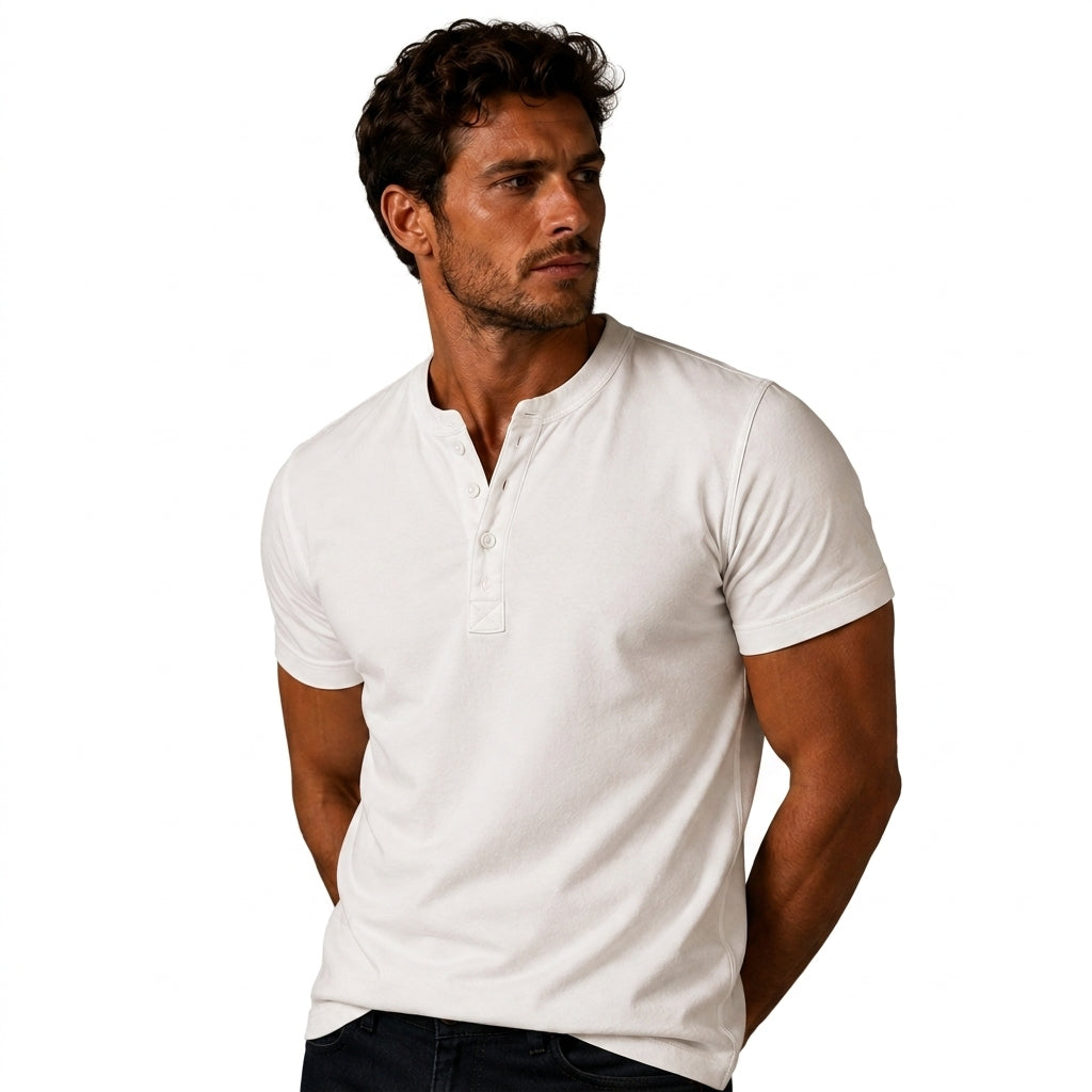 Men's Short Sleeve Top with Three-Button Placket 3