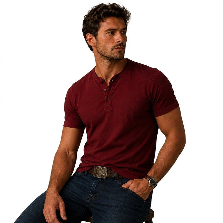 Men's Short Sleeve Top with Three-Button Placket 6