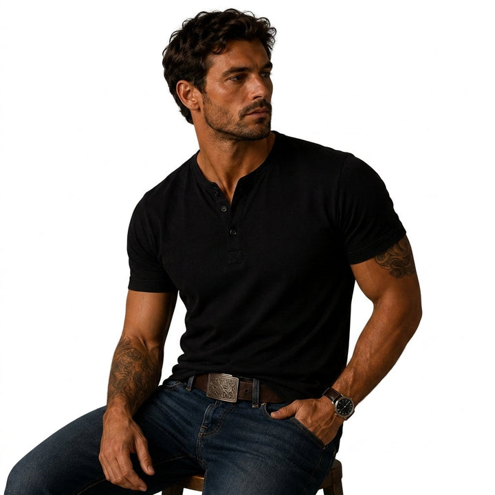Men's Short Sleeve Top with Three-Button Placket 7