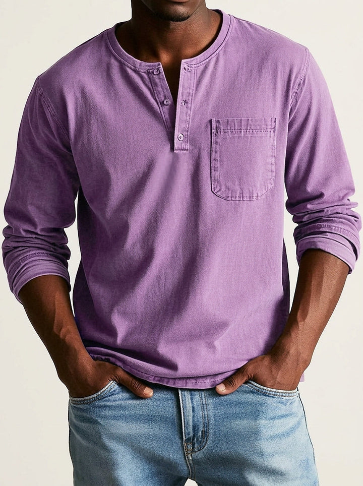 Men's Long Sleeve Henley Shirt with Button Placket and Chest Pocket 8