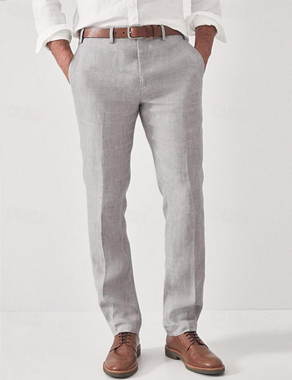 Men's Linen Pants with Belt Loops 2