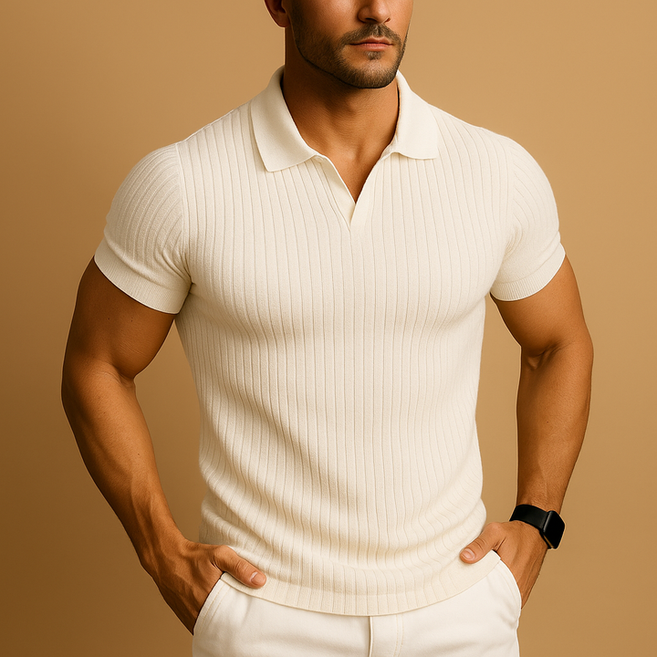 Men's Slim Fit Polo Shirt with V-Neck 2