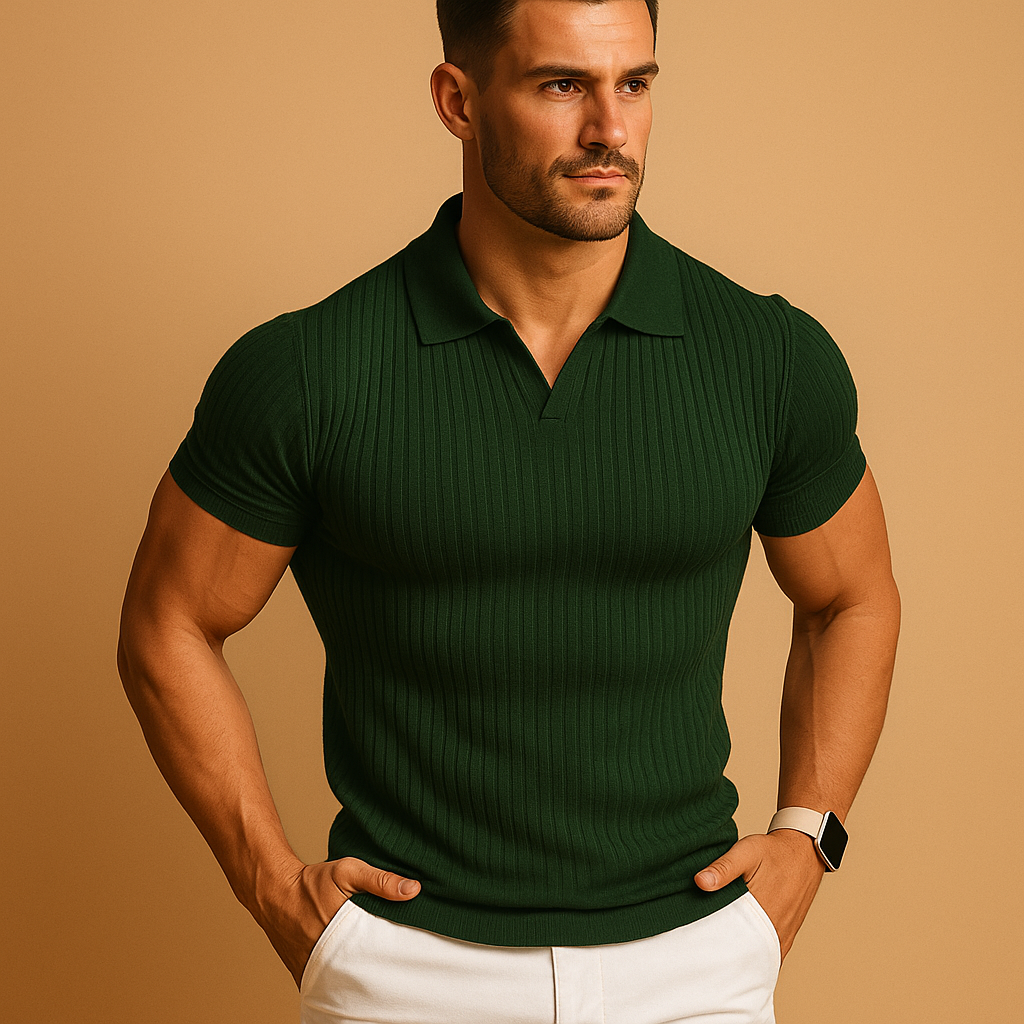 Men's Slim Fit Polo Shirt with V-Neck 4