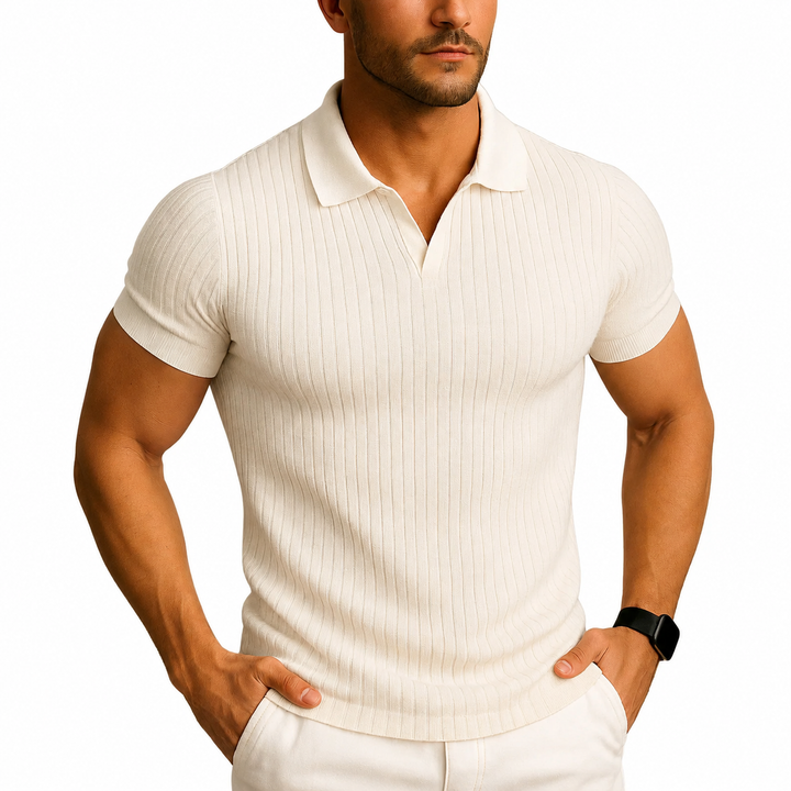 Men's Slim Fit Polo Shirt with V-Neck 1