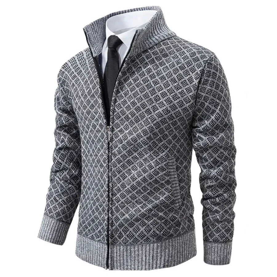 Men's Knit Cardigan with Full Zipper and Stand Collar 2