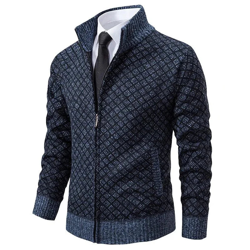 Men's Knit Cardigan with Full Zipper and Stand Collar 3