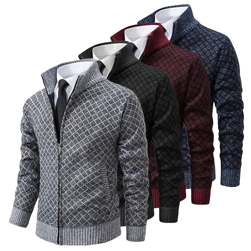 Men's Knit Cardigan with Full Zipper and Stand Collar 5