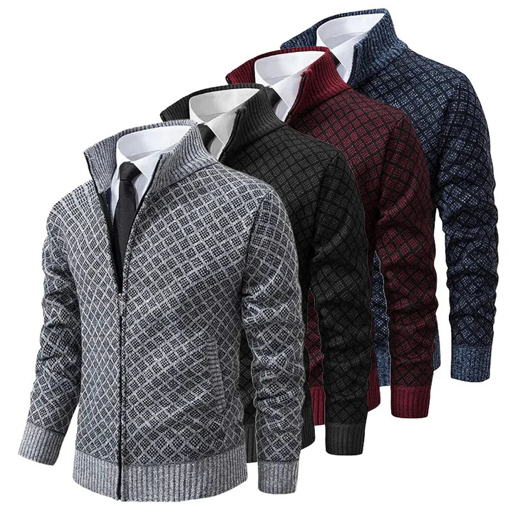 Men's Knit Cardigan with Full Zipper and Stand Collar 5