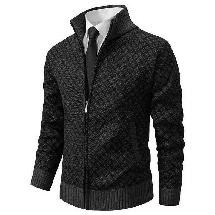 Men's Knit Cardigan with Full Zipper and Stand Collar 1