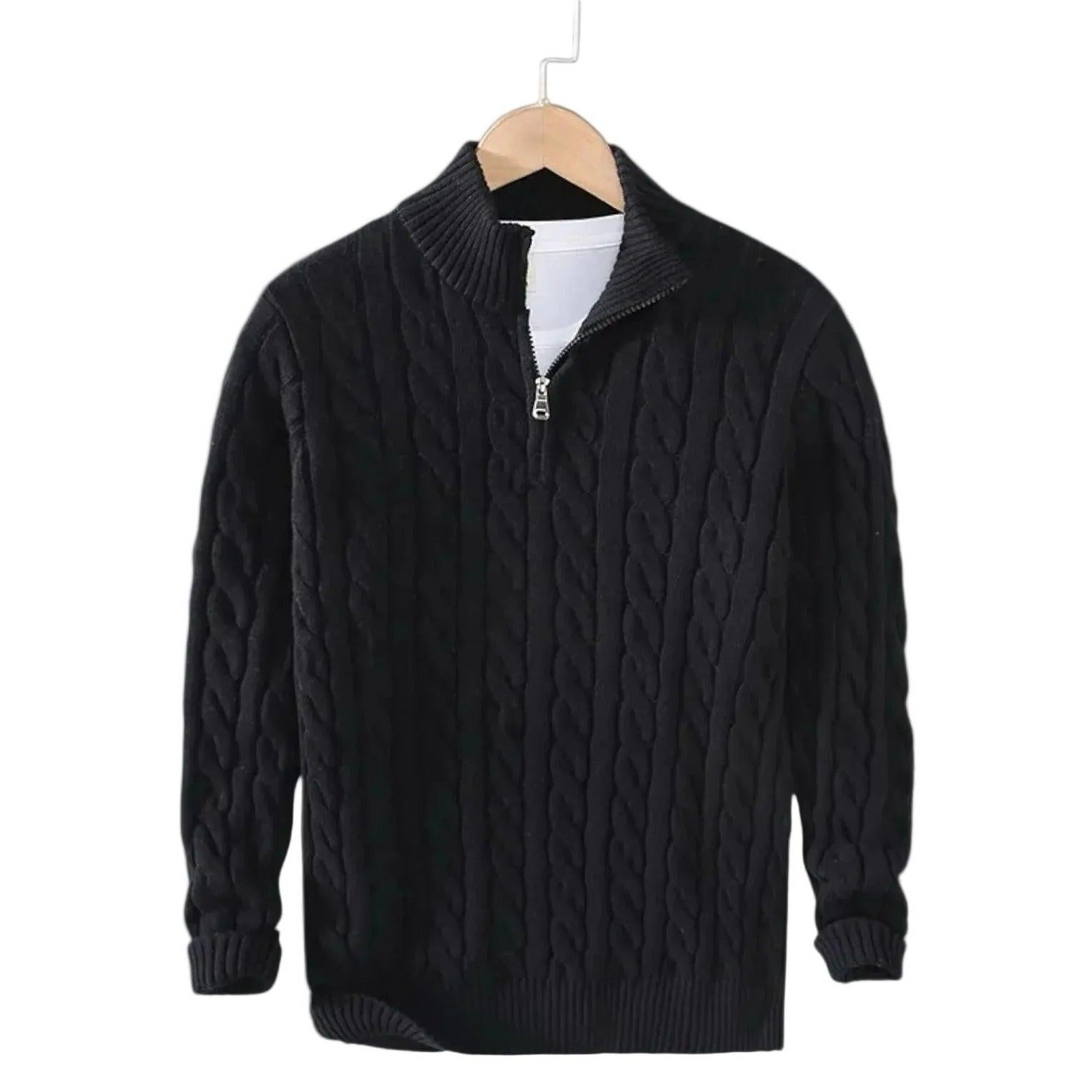 Men's Cable Knit Sweater with Mock Neck and Short Zip 2