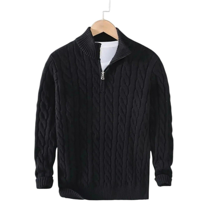 Men's Cable Knit Sweater with Mock Neck and Short Zip 2