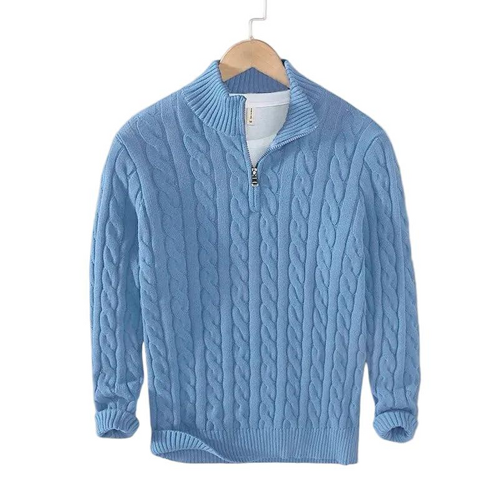 Men's Cable Knit Sweater with Mock Neck and Short Zip 3