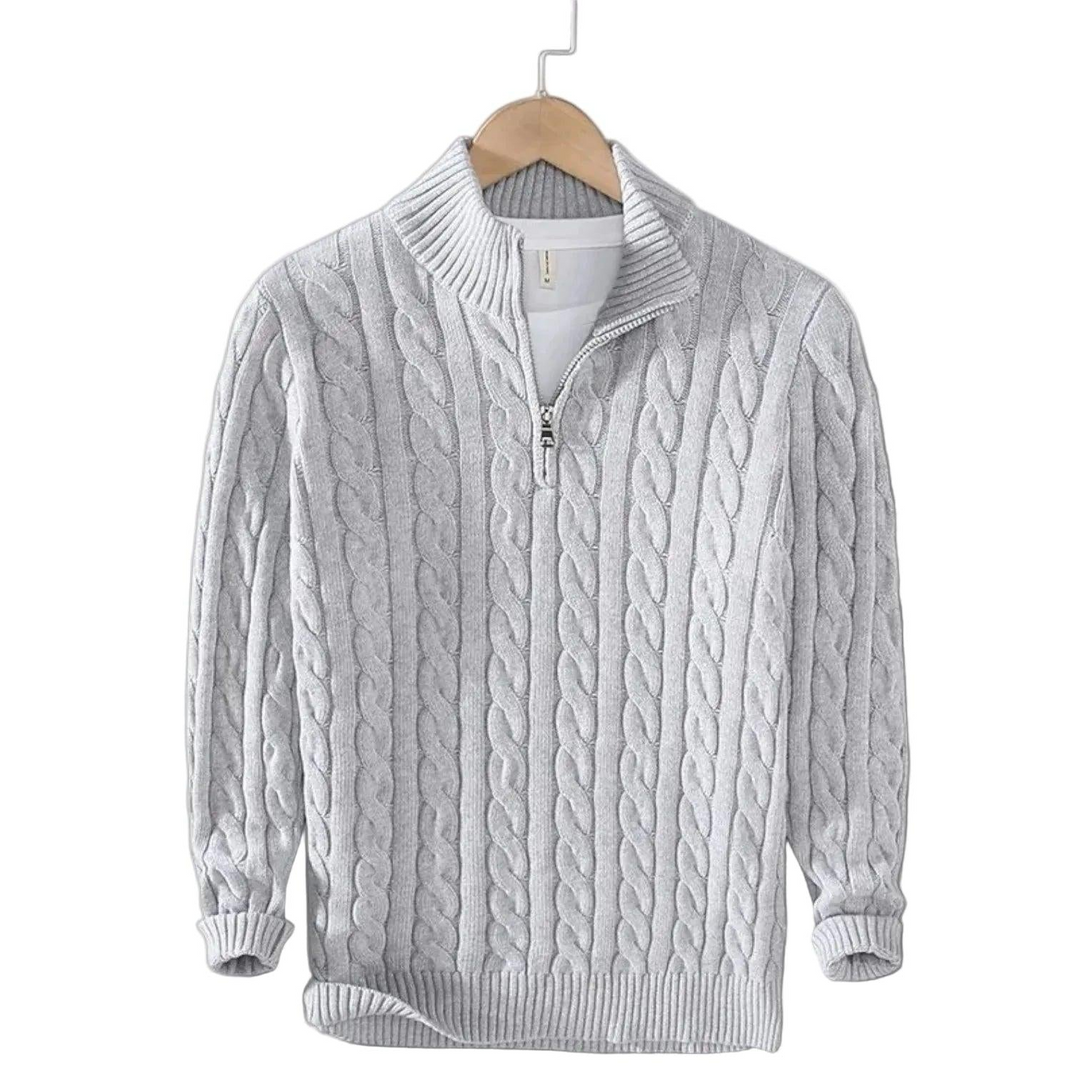 Men's Cable Knit Sweater with Mock Neck and Short Zip 4