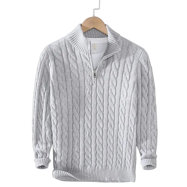 Men's Cable Knit Sweater with Mock Neck and Short Zip 4