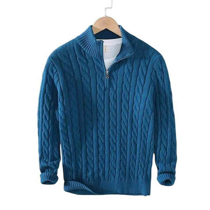 Men's Cable Knit Sweater with Mock Neck and Short Zip 5