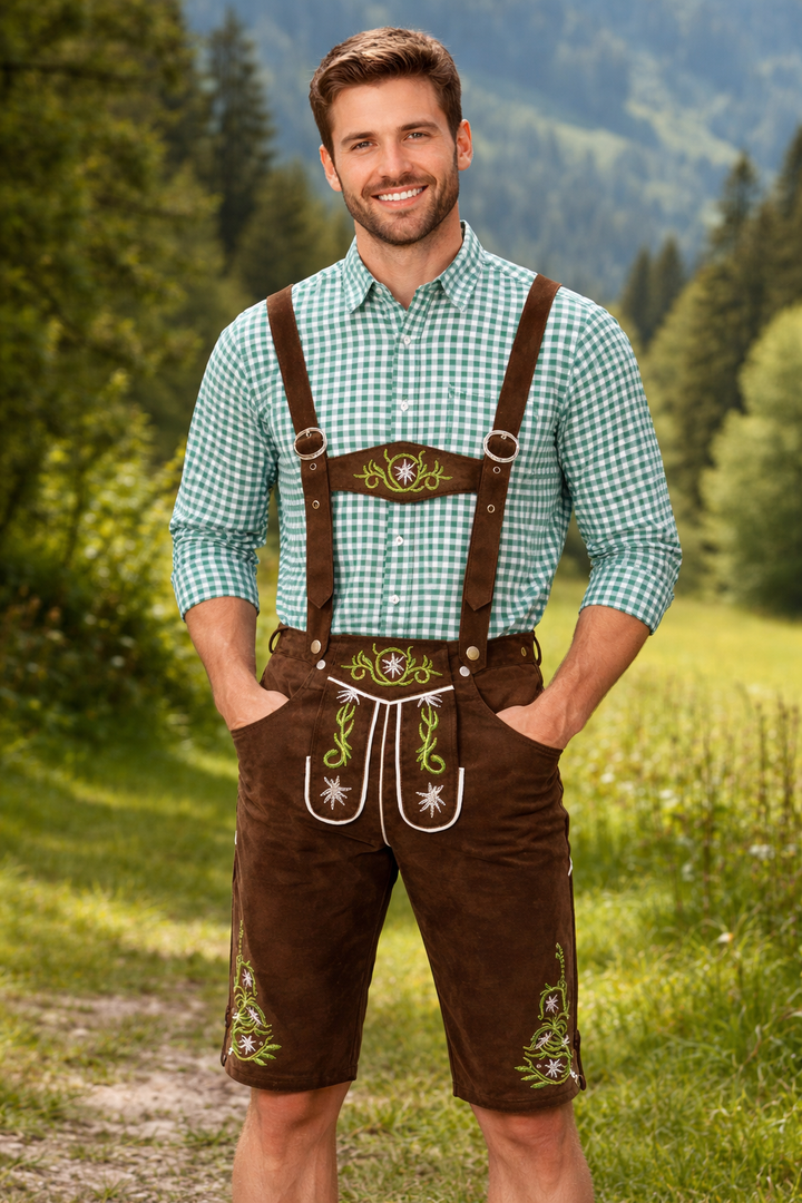 Men's Traditional Leather Lederhosen with Suspenders and Knee-Length Cut 2