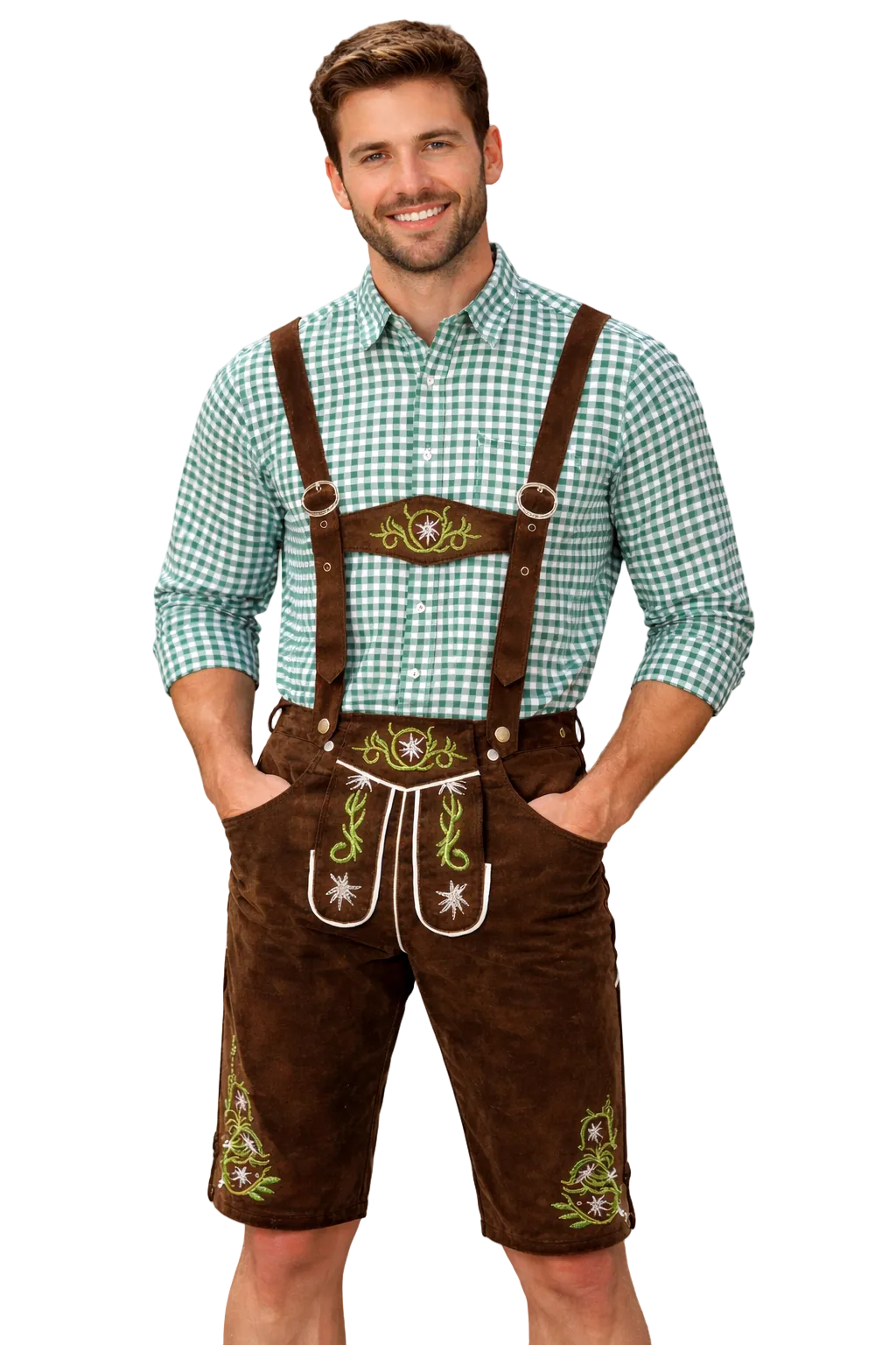 Men's Traditional Leather Lederhosen with Suspenders and Knee-Length Cut 1