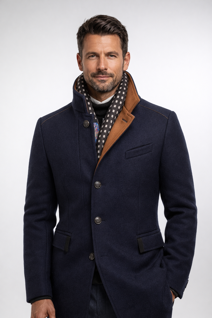 Men's Wool Blend Coat with Quilted Lining and Stand Collar 13