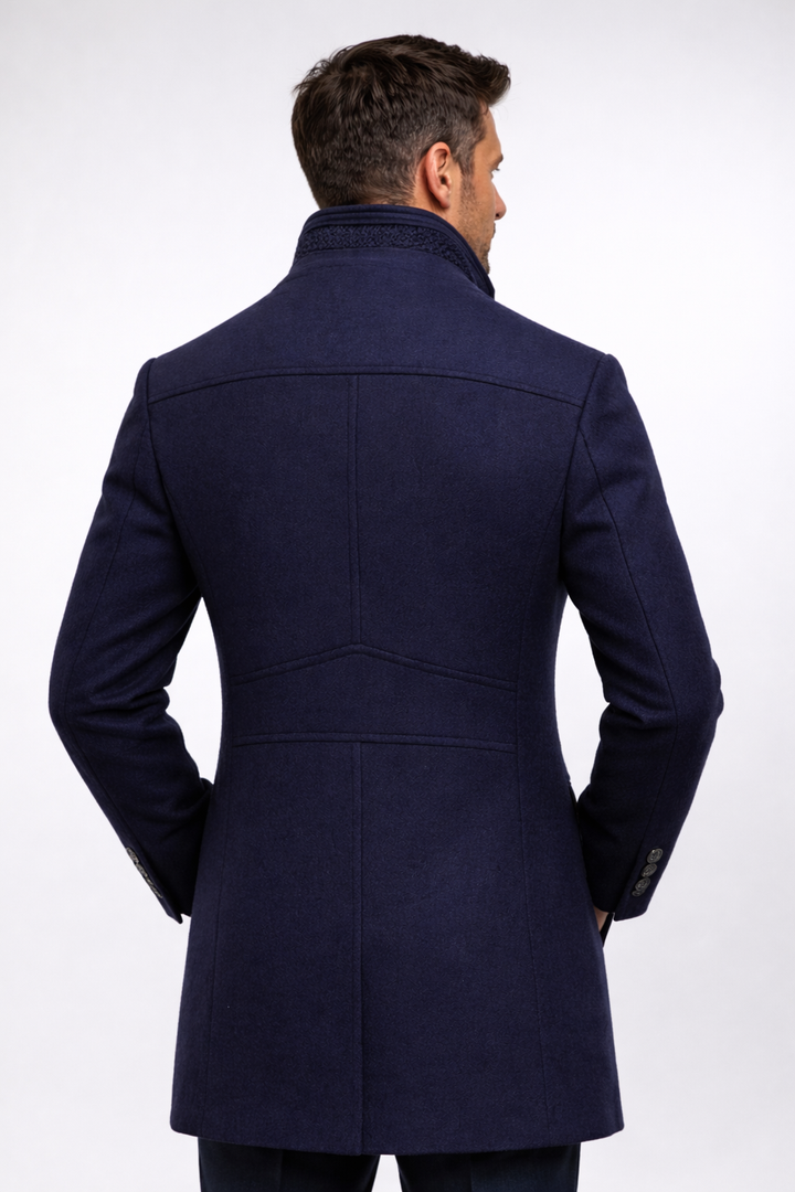 Men's Wool Blend Coat with Quilted Lining and Stand Collar 14