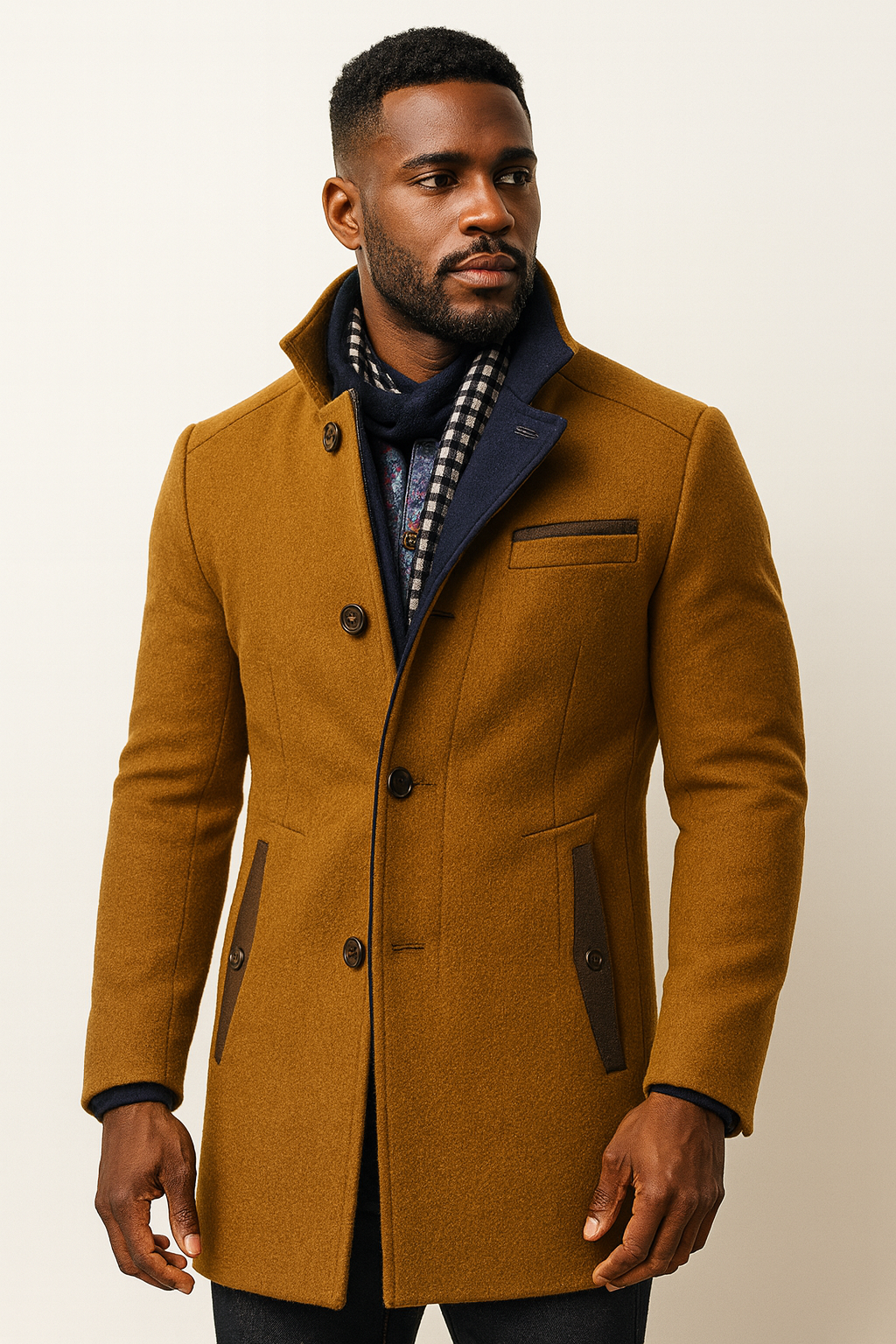 Men's Wool Blend Coat with Quilted Lining and Stand Collar 15