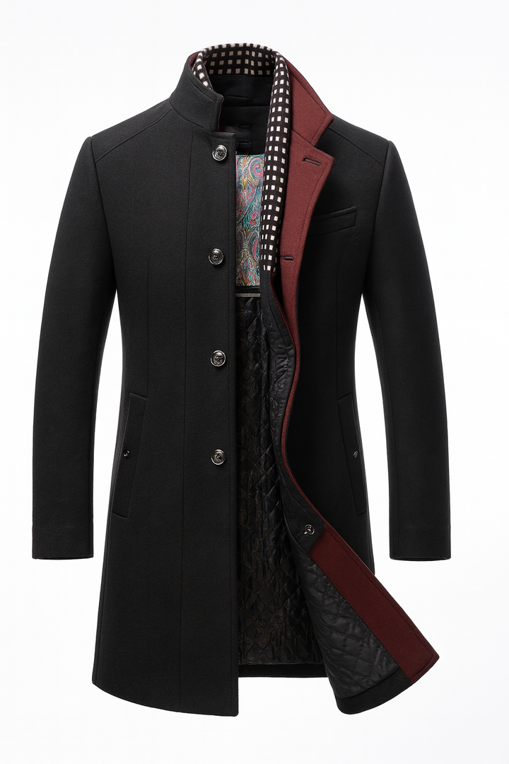Men's Wool Blend Coat with Quilted Lining and Stand Collar 3