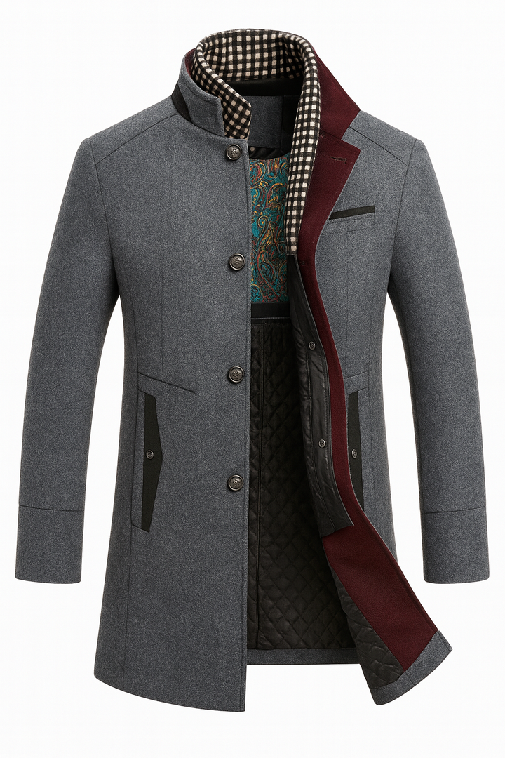 Men's Wool Blend Coat with Quilted Lining and Stand Collar 4