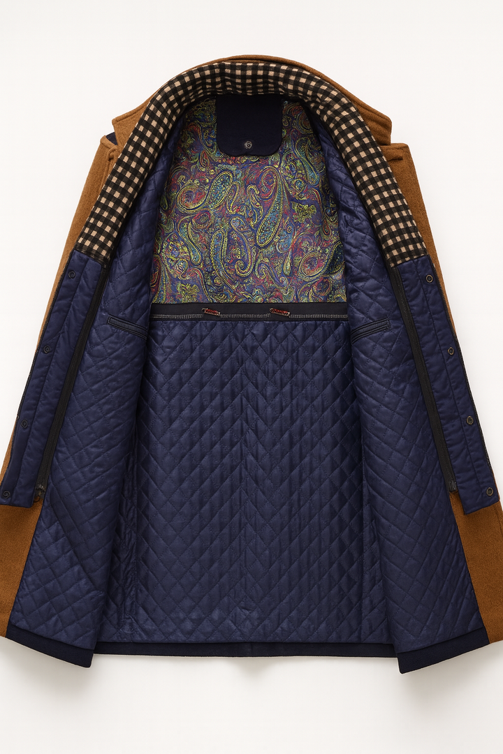 Men's Wool Blend Coat with Quilted Lining and Stand Collar 6