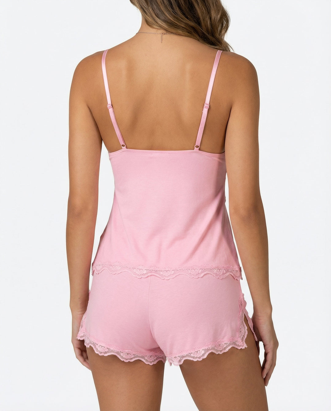 Midnight Lace Cami and Shorts Set with V-Neck and Bow Detail 4