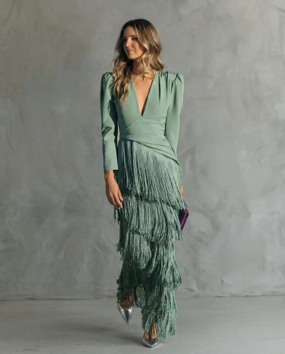 Elegant Fringe Midi Dress for Women, Flowy Sophisticated Style 2