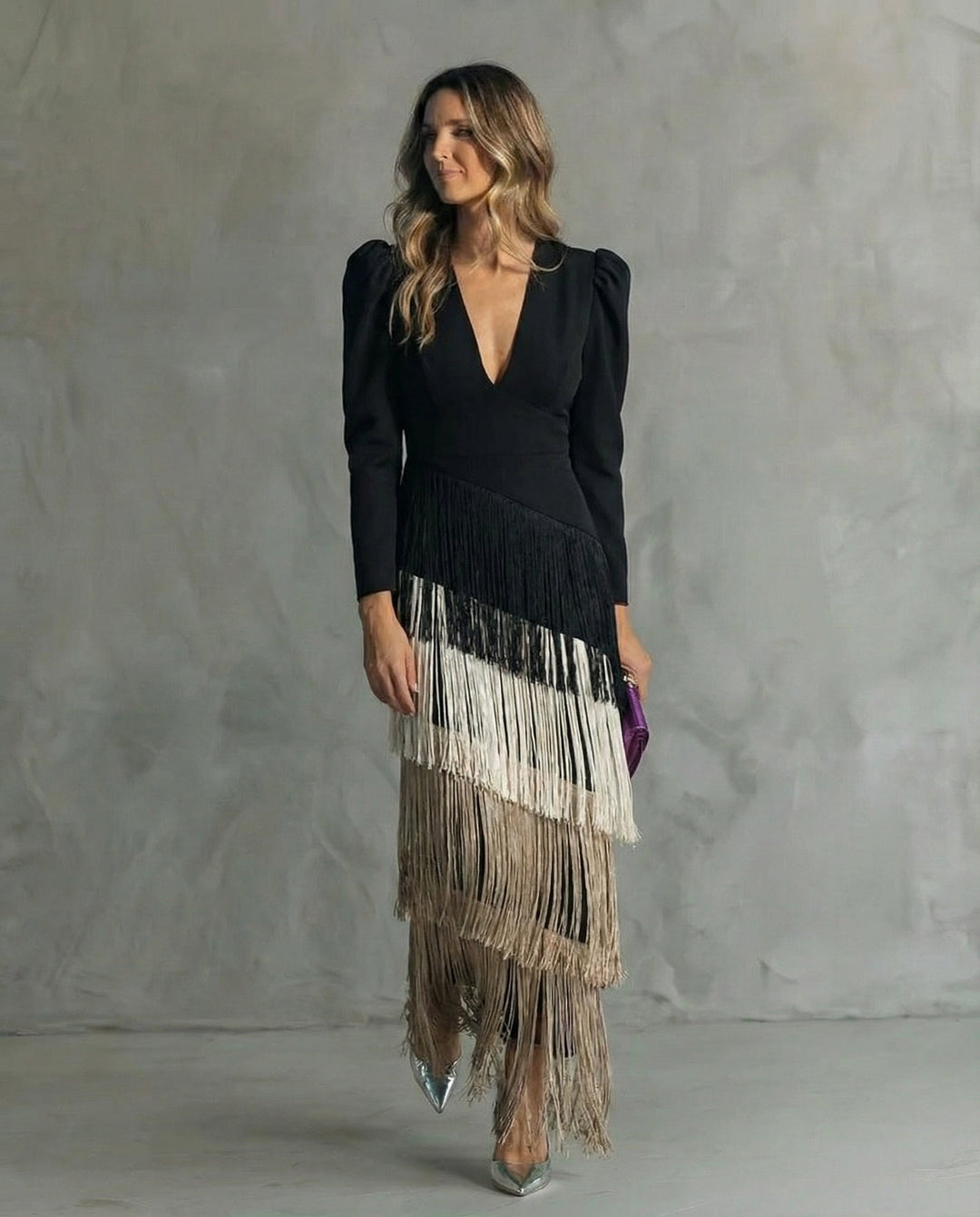 Elegant Fringe Midi Dress for Women, Flowy Sophisticated Style 5