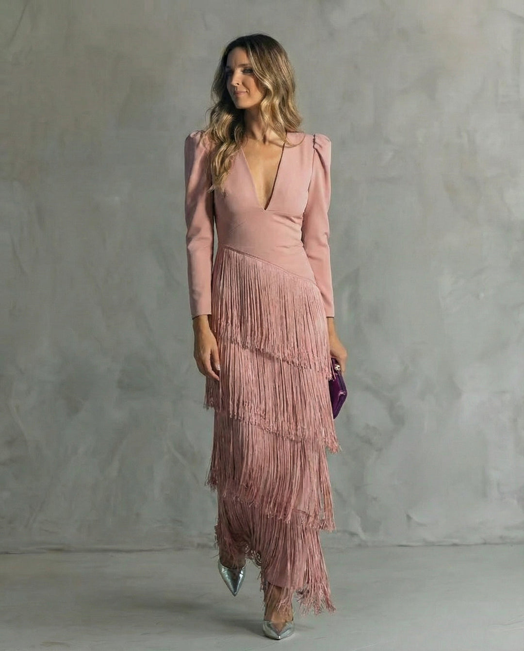 Elegant Fringe Midi Dress for Women, Flowy Sophisticated Style 7