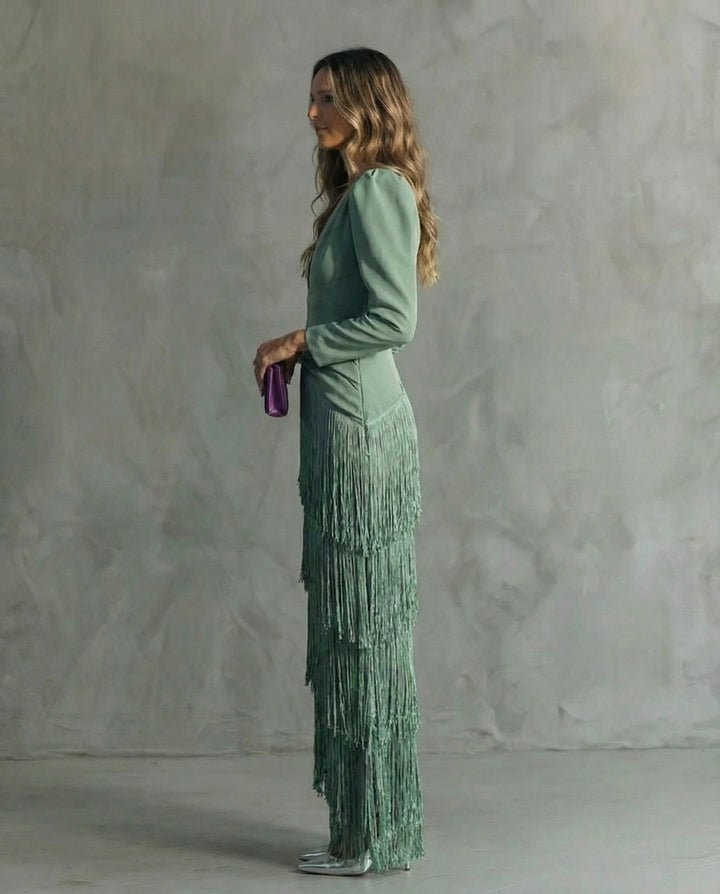 Elegant Fringe Midi Dress for Women, Flowy Sophisticated Style 3