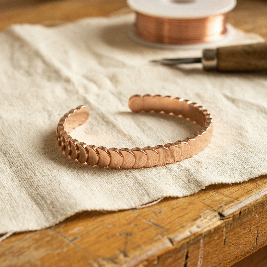 Handmade Copper Scale Bracelet with Overlapping Discs 1
