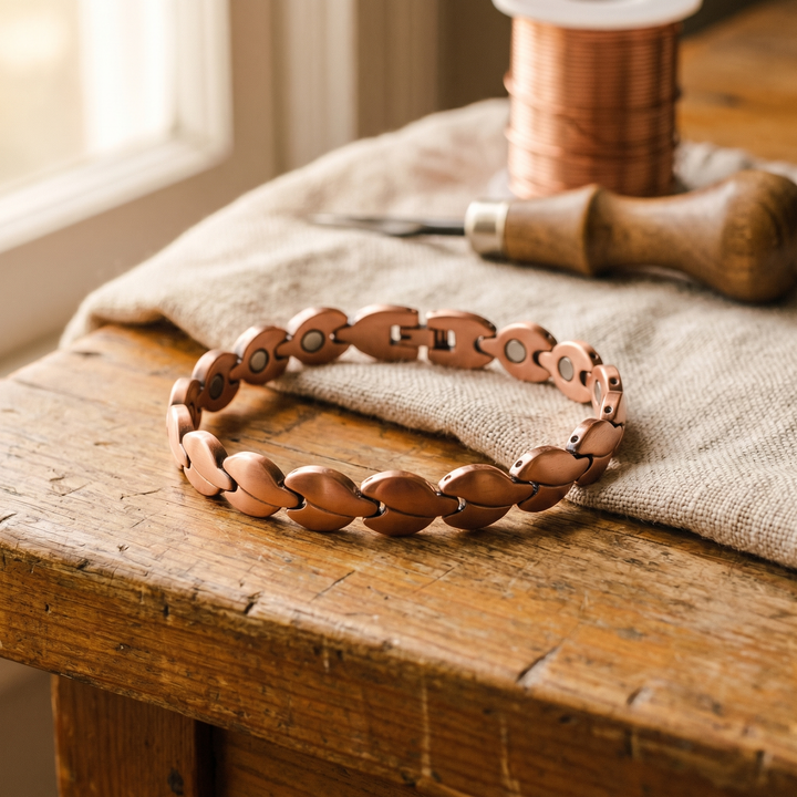 Handmade Pure Copper Anklet with Oval Links and Magnets 2