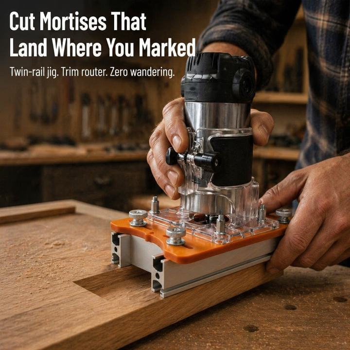Router Mortise & Slot Jig with Twin Aluminum Rails for Trim Routers 1