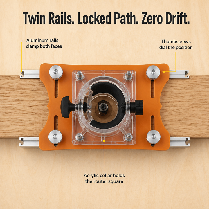 Router Mortise & Slot Jig with Twin Aluminum Rails for Trim Routers 3