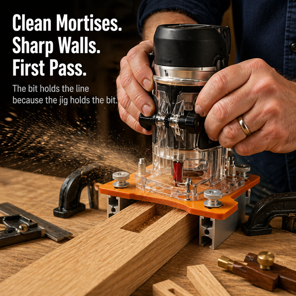 Router Mortise & Slot Jig with Twin Aluminum Rails for Trim Routers 4