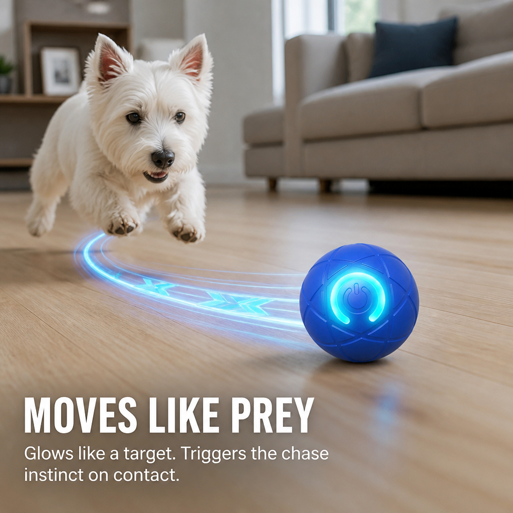 Self-Rolling Interactive Dog Ball with LED Glow, 3 Play Modes, Chew-Resistant 3