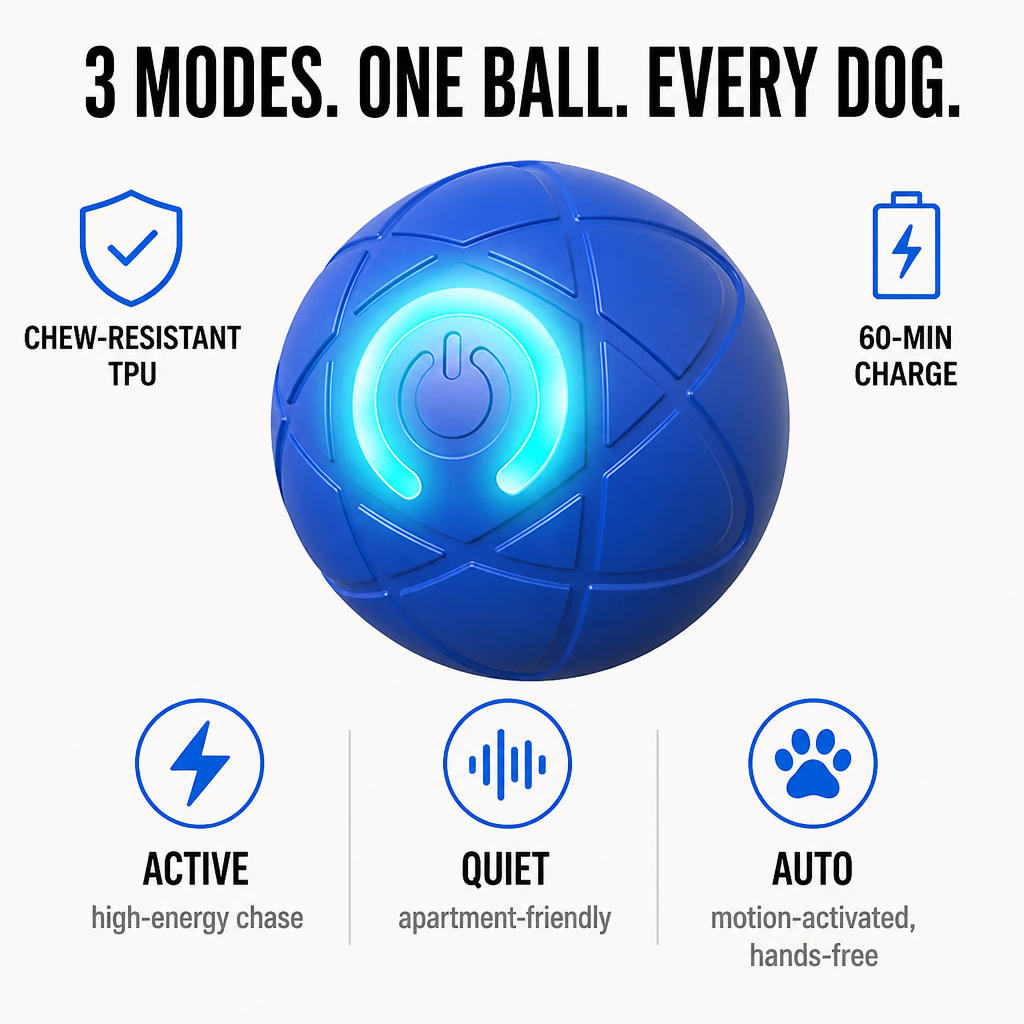 Self-Rolling Interactive Dog Ball with LED Glow, 3 Play Modes, Chew-Resistant 5