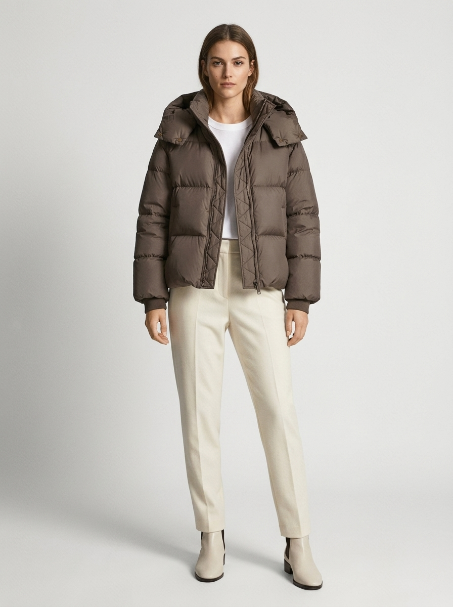 Women's Oversized Hooded Puffer Jacket with Drawcord Hem 7