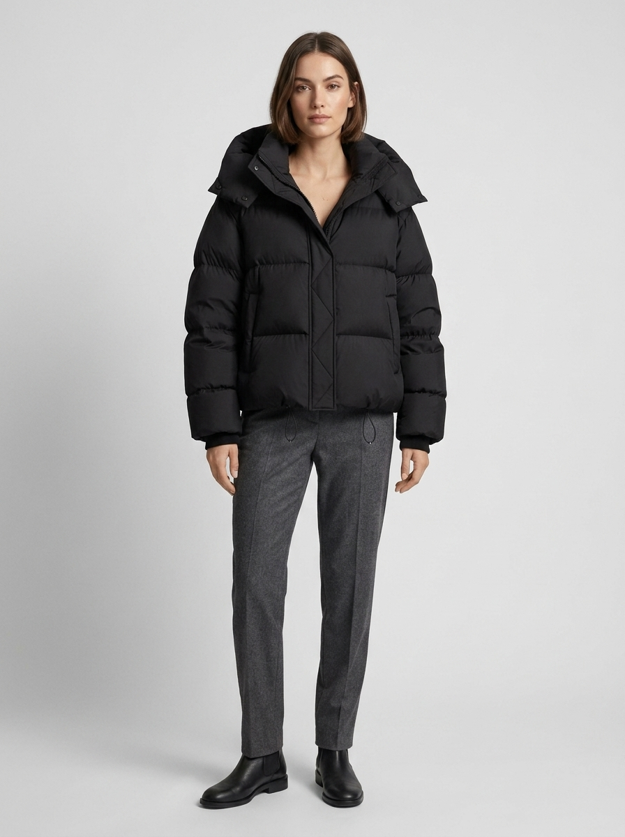 Women's Oversized Hooded Puffer Jacket with Drawcord Hem 2