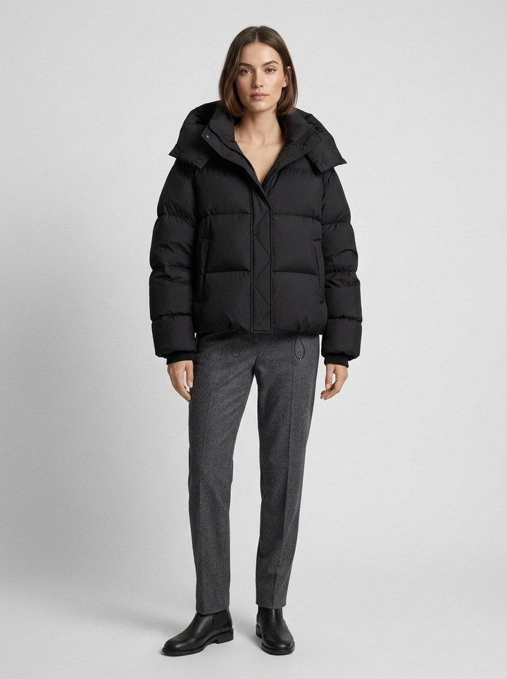 Women's Quilted Winter Jacket with Hood, Oversized Short Cut 4