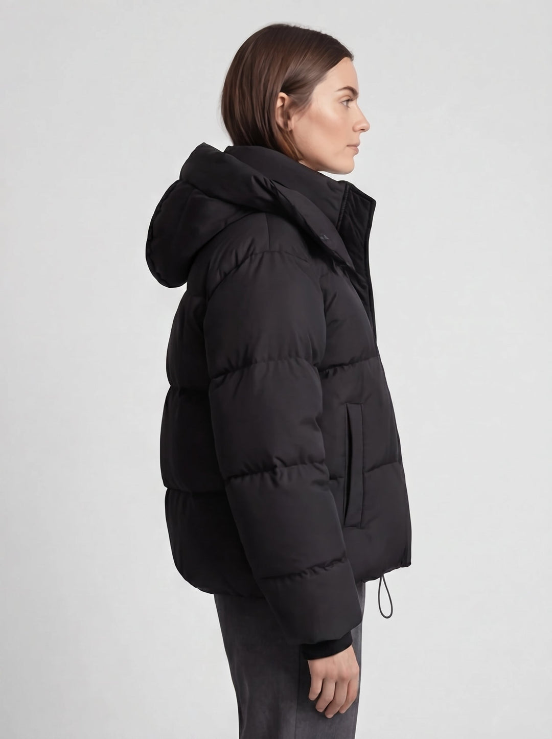 Women's Oversized Hooded Puffer Jacket with Drawcord Hem 3