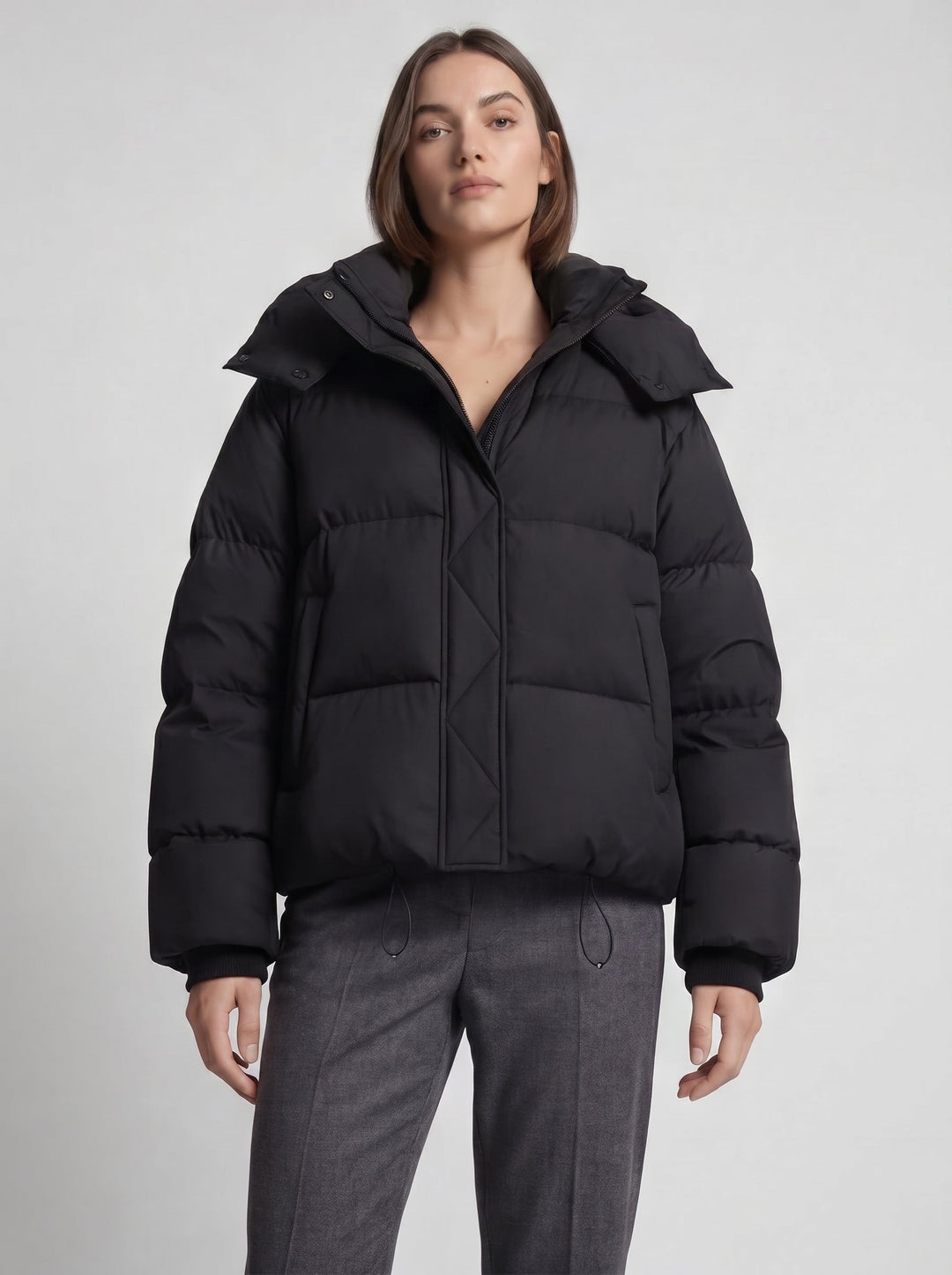 Women's Oversized Hooded Puffer Jacket with Drawcord Hem 4