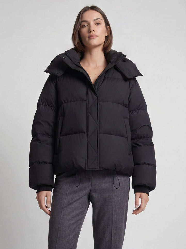 Women's Oversized Hooded Puffer Jacket with Drawcord Hem 4