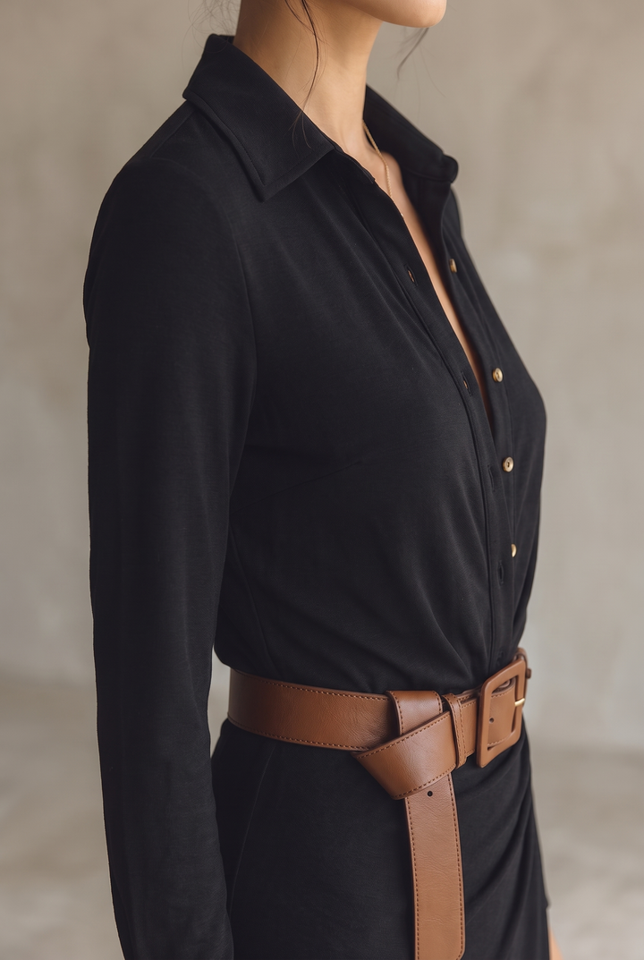 Women's Lapel Single Breasted Belted Long Sleeve Maxi Dress 16