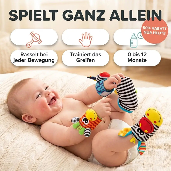 Baby Wrist Rattles and Foot Rattle Socks Set, 4 Pieces, Cotton, 0-12 Months 1